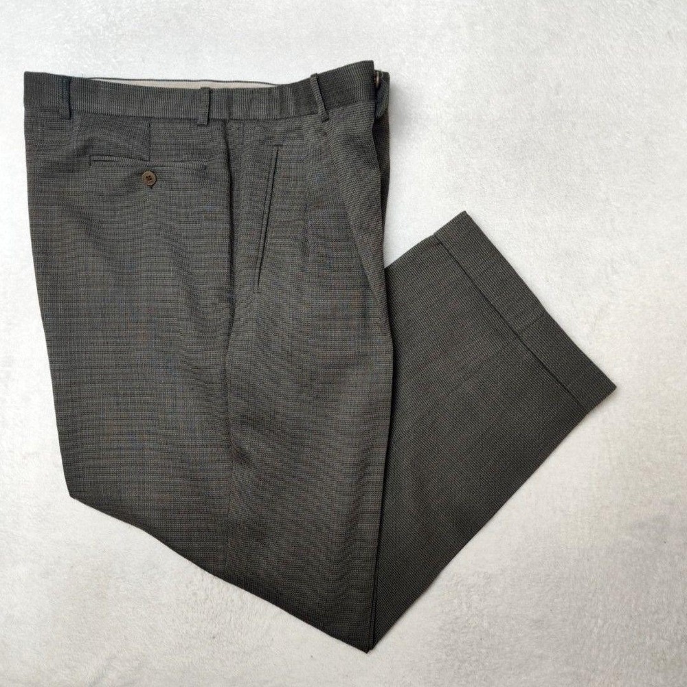 Zanella Pants Mens 36x28 Gray Tweed Wool Pleated Cuffed Straight Dress High Rise